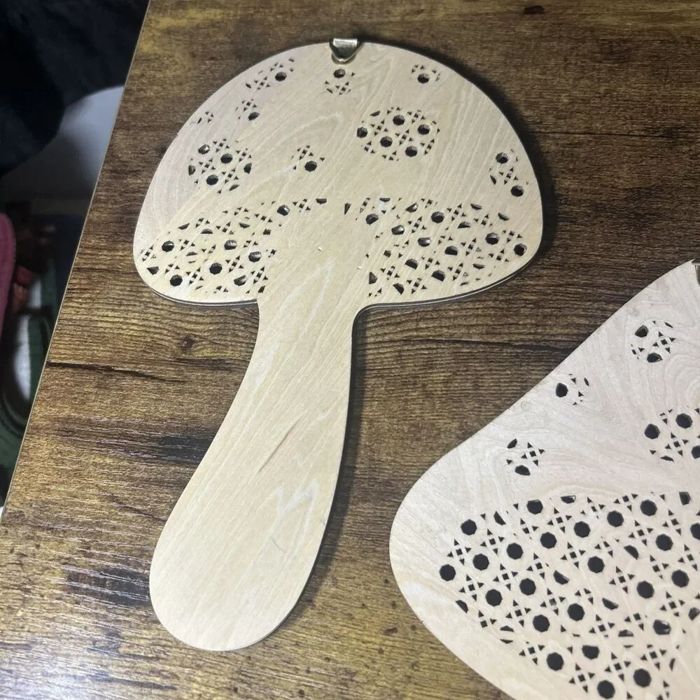 Mushroom Bundle (3) Wall Hanging Art Rattan Style Vintage Retro Natural Wood